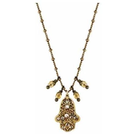 Pink and Gold Small Hamsa Necklace with Beaded Cha | Jewelry | Judaica